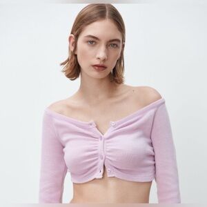 ZARA Soft Ruched V-Neck Crop Top Cardigan Lavender L